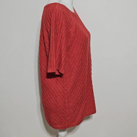 Talbots Short Sleeve Sweater Sz L Knit Red Gold Metallic Top - Picture 3 of 9